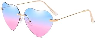 Dollger Heart Sunglasses for Women Thin Metal Frame Lovely Heart Style Blue and Pink lens