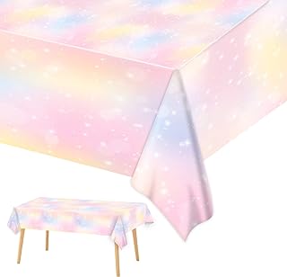 3 Pieces Pastel Rainbow Tablecloths for Rainbow Birthday Party Decoration Plastic Disposable Rectangle Rainbow Cloud Table Covers for Birthday Baby Shower Weddings Unicorn Party Favors,54 x 108 Inches