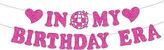 In My Birthday Era Banner Popular Singer Happy Birthday Banner Hot Pink Glitter Birthday Decorations Banner for Fans Girls Women Birthday Party