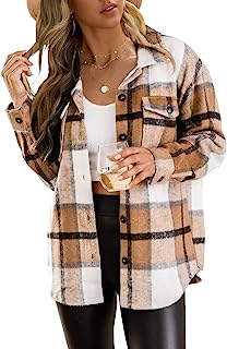 Womens Flannel Shacket Jacket Casual Plaid Button Down Long Sleeve Shirt Fall Clothes Outfits