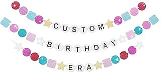 DIY Friendship Bracelet Birthday Banner, Birth-Tay Era Tour Decorations 5.4 ft Glitter Customizable Happy Birthday Banner for Birthday Era, Graduation Party Decorations