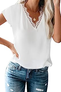 Dressy Lace Trim Blouse Tops Popular Short Sleeve Shirt