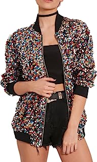 Women’s Sequin Fitted Long Sleeve Zipper Blazer Bomber Jacket