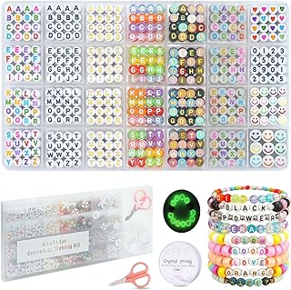 FZIIVQU 1400pcs 6 Colors 4x7mm Letter Beads for Bracelets Making Kit Alphabet Beads for Jewelry Making with Number Heart Beads Friendship Bracelet Kit