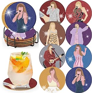 Pop Star Diamond Painting Coasters Kits for Adults, 8PCS Pop Diamond Art Coaster Kits with Holder, Small Diamond Painting Kits for Adults & Kids Art Craft Supplies