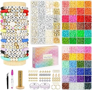 Friendship Bracelet Kit, 14,000pcs 48 Colors Clay Beads Bracelet Making Kit with Holder Jewelry Maker with Number Letter Bead Silver Gold Spacer Bead Set Gift for Kids Teen Girls Crafts