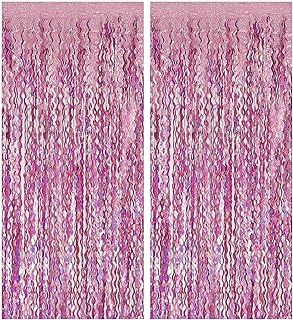 Pink Streamers Fringe Backdrop Tinsel Foil Fringe Curtains Wavy Backdrop for Parties Sparkle Metallic Wavy Foil Fringe Backdrop Curtain Photo Booth Props for Birthday Wedding