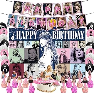 50 PCS Taylor Birthday Decorations – Taylor Party Decorations with Banner, Balloons, Backdrop, Cupcake Topper and Cake Toppers – Popular Birthday Decorations for Fans Girls Boys