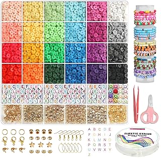 YMSDZHL 6000+PCS Clay Beads Bracelet Making Kit,24 Color DIY Flat Preppy Beads for Friendship Jewelry Making,Polymer Heishi Beads with Charms Gifts for Teen Girls Crafts for 8-12