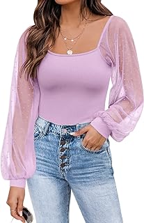 Womens Mesh Long Sleeve Shirts Casual Blouses Tops