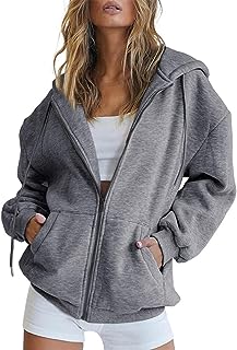 Fall Oversized Zip Up Hoodies for Women 2024 Casual Sports Long Sleeve Jackets Pullover Fleece Fashion Sweatshirts